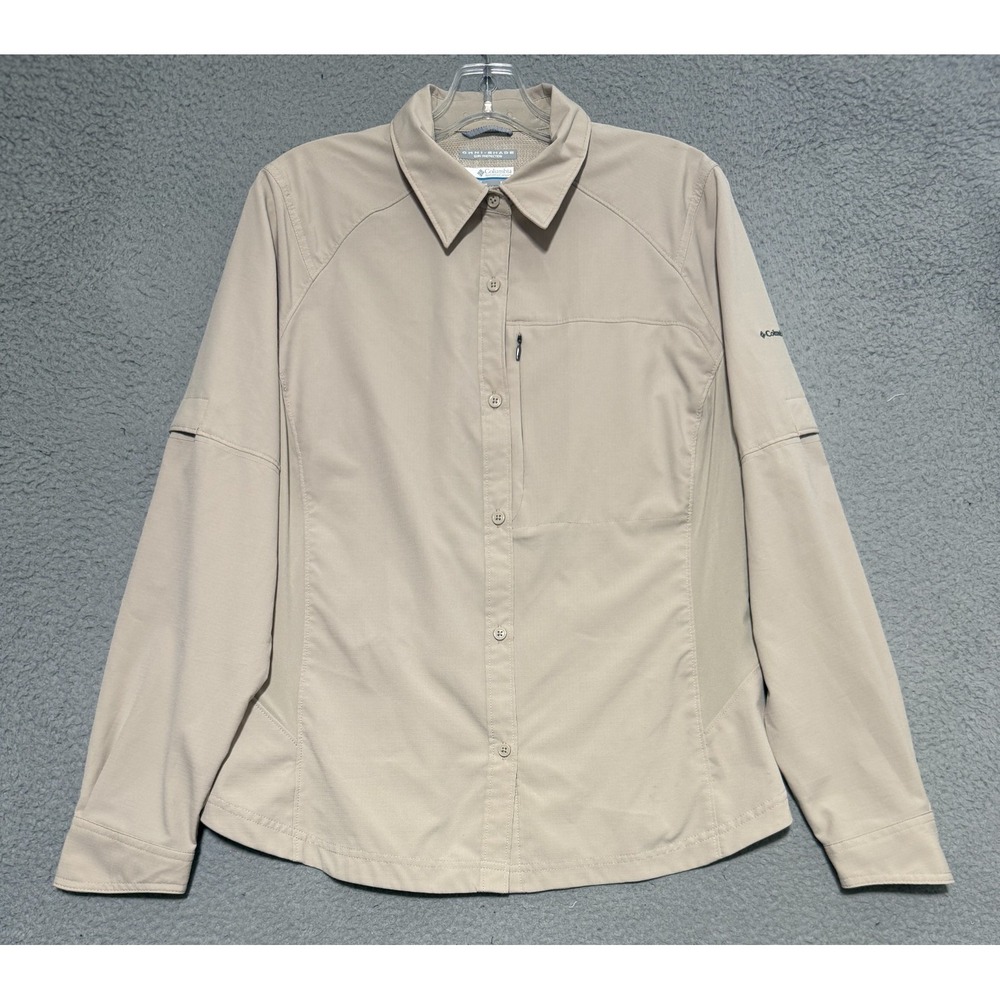 Columbia Omni-Shade Silver Ridge Vented Shirt Womens XL Beige Ripstop Hiking